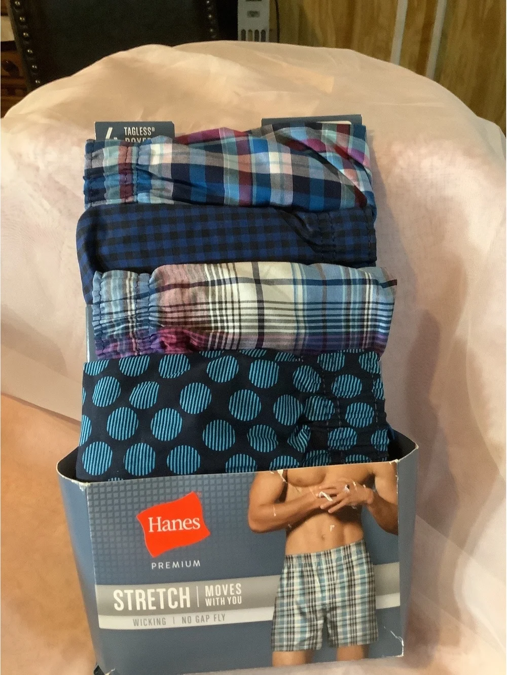 Hanes Premium Stretch Tagless Cotton Stretch Boxers - Multipack of 4